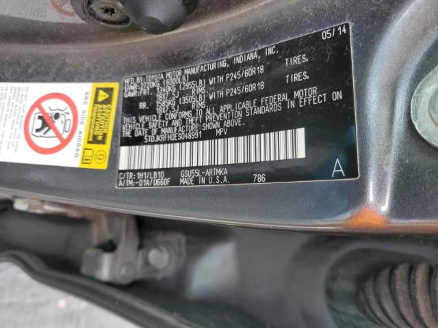 5TDJKRFH0ES048991 - 2014 TOYOTA HIGHLANDER XLE 石墨色 照片 14