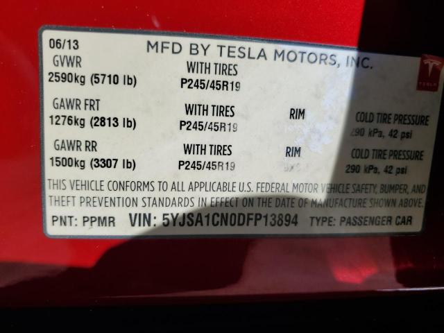 5YJSA1CN0DFP13894 - 2013 TESLA MODEL S MAROON photo 12