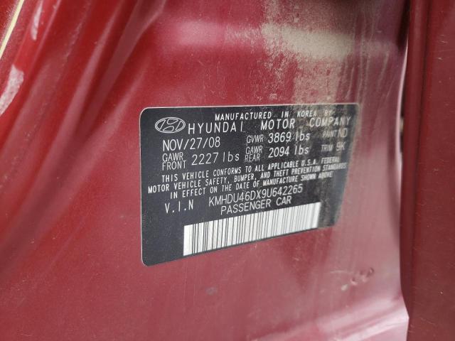 KMHDU46DX9U642265 - 2009 HYUNDAI ELANTRA GLS RED photo 12