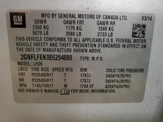 2GNFLFEK0E6294889 - 2014 CHEVROLET EQUINOX LT GRAY photo 13