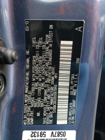 5TDDK3DC0DS061840 - 2013 TOYOTA SIENNA XLE BLUE photo 13