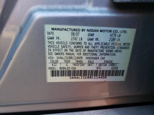 1N4AL21E88C114409 - 2008 NISSAN ALTIMA 2.5 SILVER photo 12