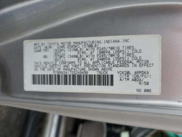 5TBRN34172S249496 - 2002 TOYOTA TUNDRA ACCESS CAB SR5 GRAY photo 12