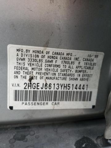 2HGEJ6613YH514441 - 2000 HONDA CIVIC BASE Gümüş foto 12