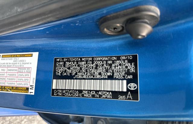 JTDBU4EE6AJ085494 - 2010 TOYOTA COROLLA BASE BLUE photo 10