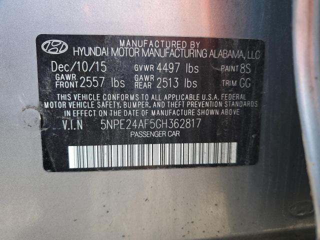 5NPE24AF5GH362817 - 2016 HYUNDAI SONATA SE SILVER photo 12