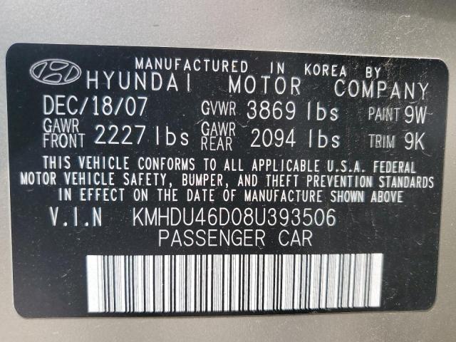 KMHDU46D08U393506 - 2008 HYUNDAI ELANTRA GLS BEIGE photo 12