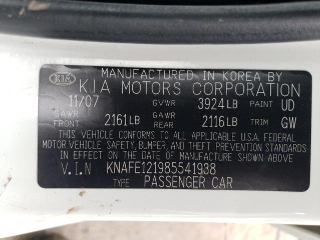 KNAFE121985541938 - 2008 KIA SPECTRA EX WHITE photo 12