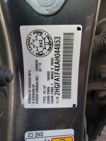 2HGFA1F4XAH044853 - 2010 HONDA CIVIC DX-G GRAY photo 12