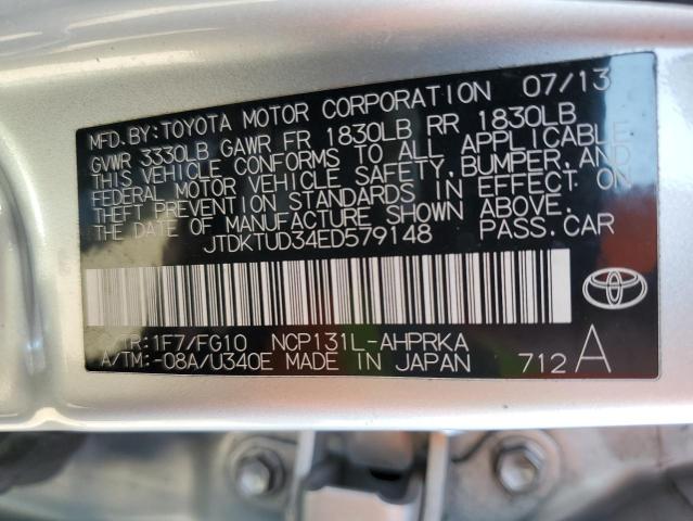 JTDKTUD34ED579148 - 2014 TOYOTA YARIS SILVER photo 12