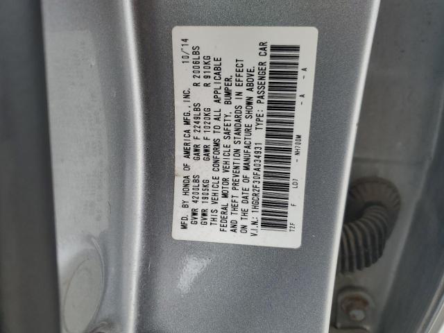 1HGCR2F30FA034931 - 2015 HONDA ACCORD LX SILVER photo 12