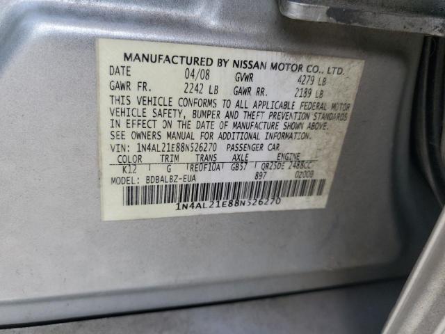 1N4AL21E88N526270 - 2008 NISSAN ALTIMA 2.5 SILVER photo 12