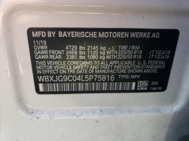 WBXJG9C04L5P75816 - 2020 BMW X1 XDRIVE28I WHITE photo 12