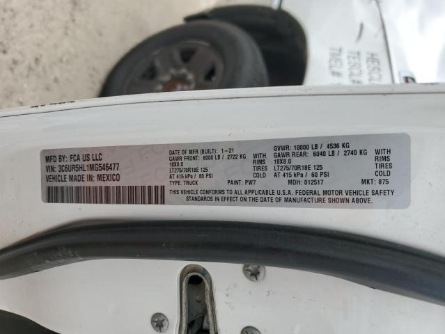 3C6UR5HL1MG546477 - 2021 RAM 2500 TRADESMAN WHITE photo 12