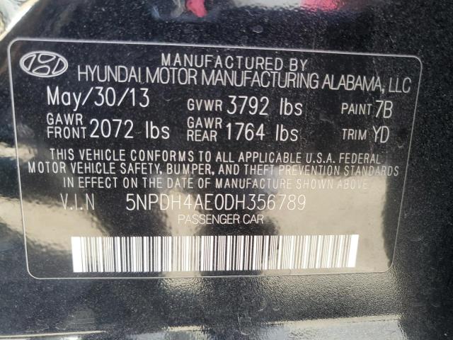 5NPDH4AE0DH356789 - 2013 HYUNDAI ELANTRA GLS BLACK photo 12