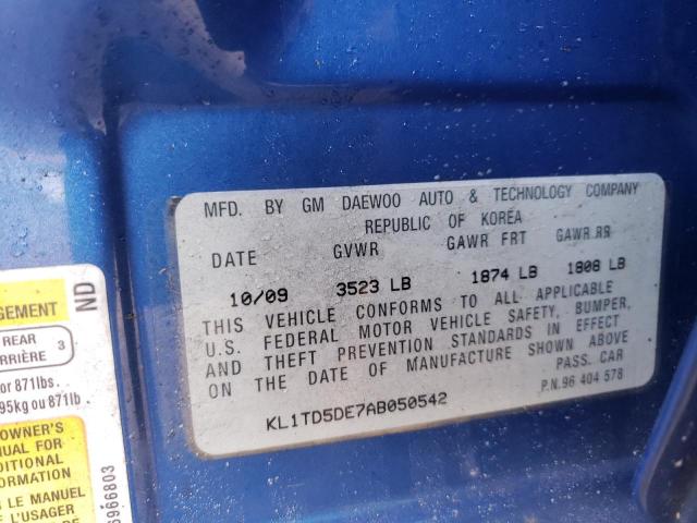 KL1TD5DE7AB050542 - 2010 CHEVROLET AVEO LS 蓝色 照片 12