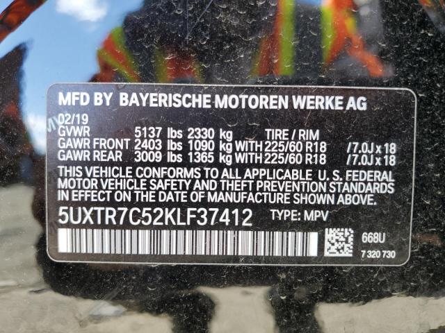 5UXTR7C52KLF37412 - 2019 BMW X3 SDRIVE30I BLACK photo 13