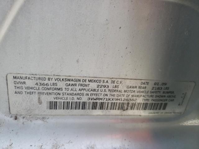 3VWRM71KX9M126362 - 2009 VOLKSWAGEN JETTA SE SILVER photo 10