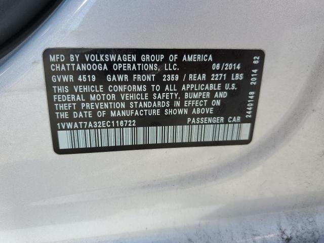 1VWAT7A32EC116722 - 2014 VOLKSWAGEN PASSAT S SILVER photo 12