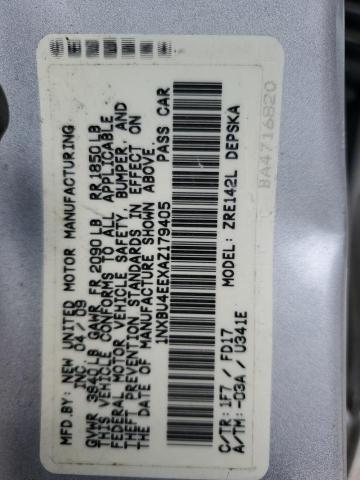 1NXBU4EEXAZ179405 - 2010 TOYOTA COROLLA BASE SILVER photo 13