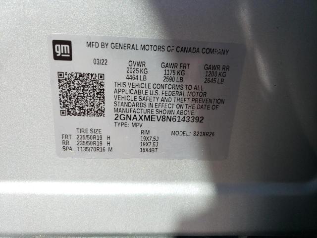 2GNAXMEV8N6143392 - 2022 CHEVROLET EQUINOX RS SILVER photo 12