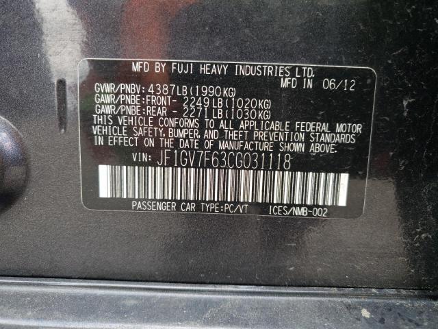 JF1GV7F63CG031118 - 2012 SUBARU IMPREZA WRX GRAY photo 12