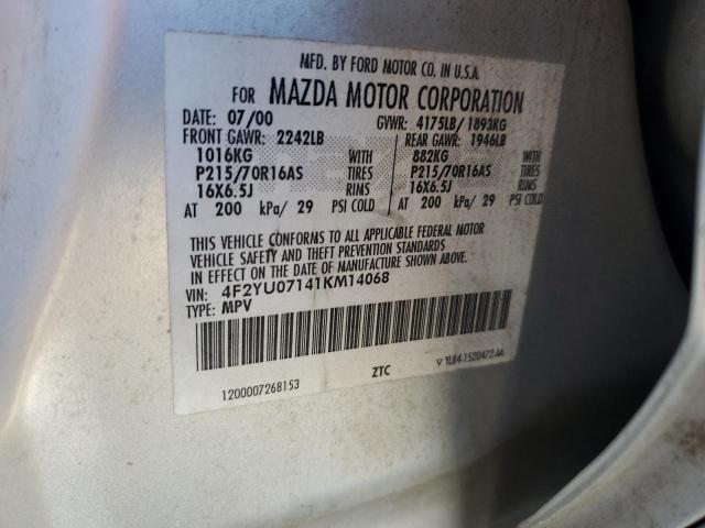 4F2YU07141KM14068 - 2001 MAZDA TRIBUTE DX 银色 照片 13