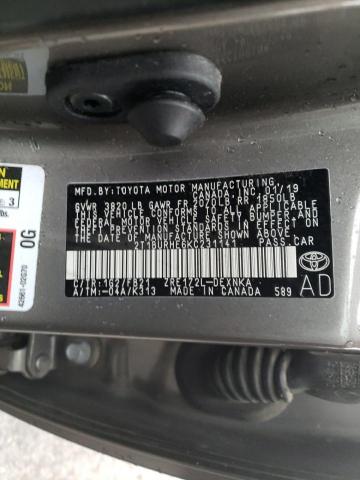 2T1BURHE6KC231141 - 2019 TOYOTA COROLLA L GRAY photo 12