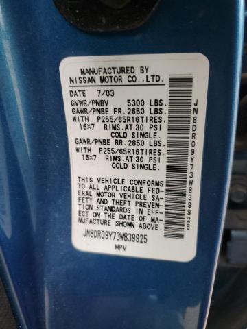 JN8DR09Y73W839925 - 2003 NISSAN PATHFINDER LE BLUE photo 13