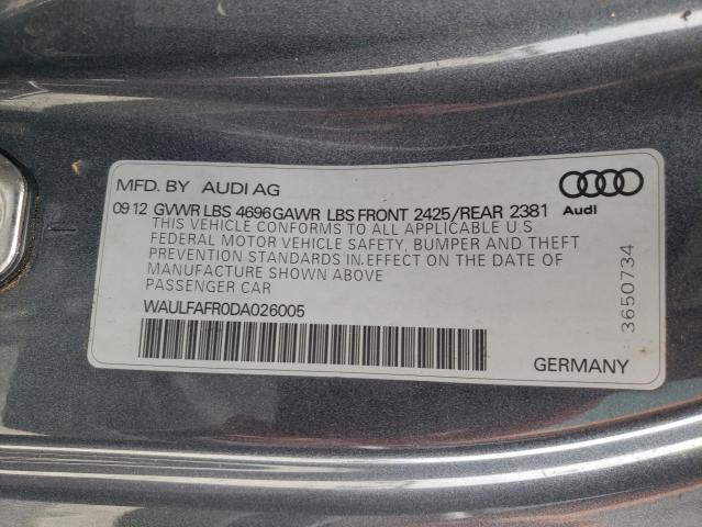 WAULFAFR0DA026005 - 2013 AUDI A5 PREMIUM PLUS GRAY photo 10