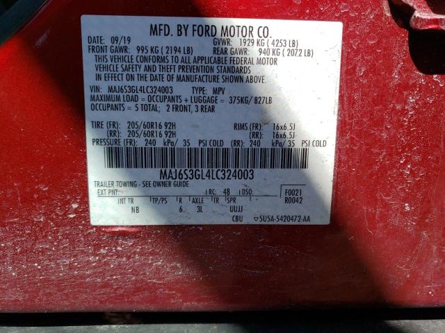 MAJ6S3GL4LC324003 - 2020 FORD ECOSPORT SE RED photo 13