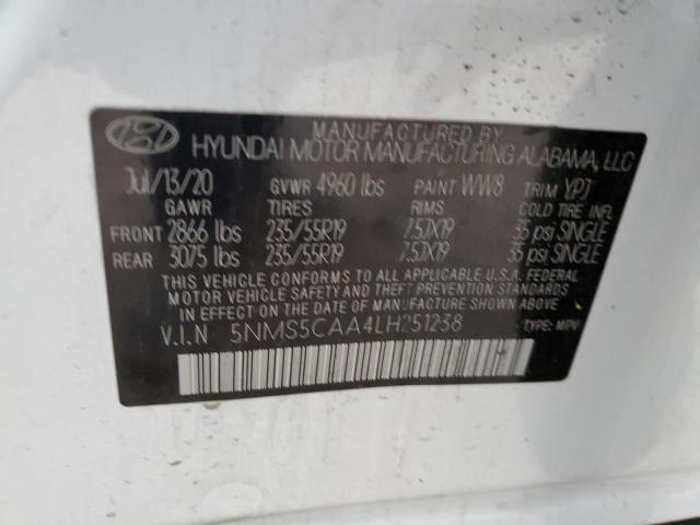 5NMS5CAA4LH251238 - 2020 HYUNDAI SANTA FE LIMITED WHITE photo 13