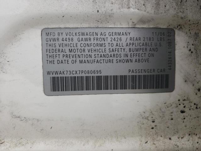 WVWAK73CX7P080695 - 2007 VOLKSWAGEN PASSAT 2.0T WHITE photo 12