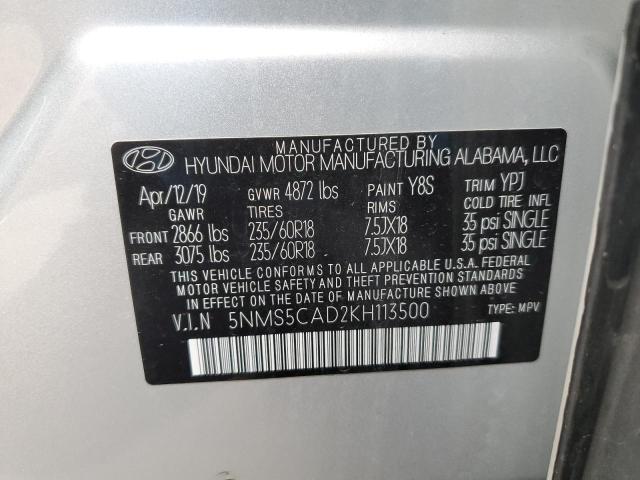 5NMS5CAD2KH113500 - 2019 HYUNDAI SANTA FE LIMITED SILVER photo 14