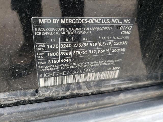 4JGBF7BE7CA783692 - 2012 MERCEDES-BENZ GL 450 4MATIC BLACK photo 13