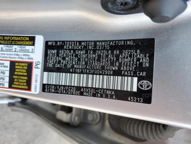 4T1BF1FK3FU042908 - 2015 TOYOTA CAMRY LE SILVER photo 12