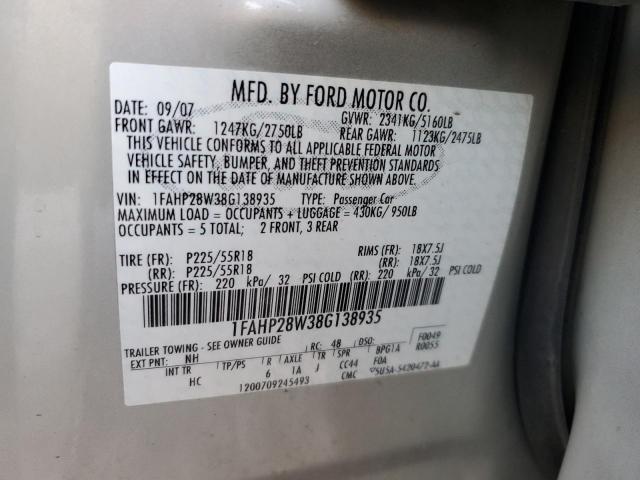 1FAHP28W38G138935 - 2008 FORD TAURUS LIMITED BEIGE photo 12