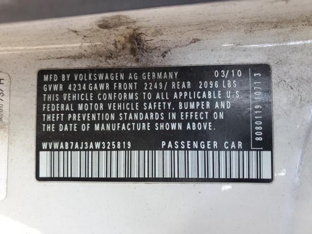 WVWAB7AJ3AW325819 - 2010 VOLKSWAGEN GOLF WHITE photo 12