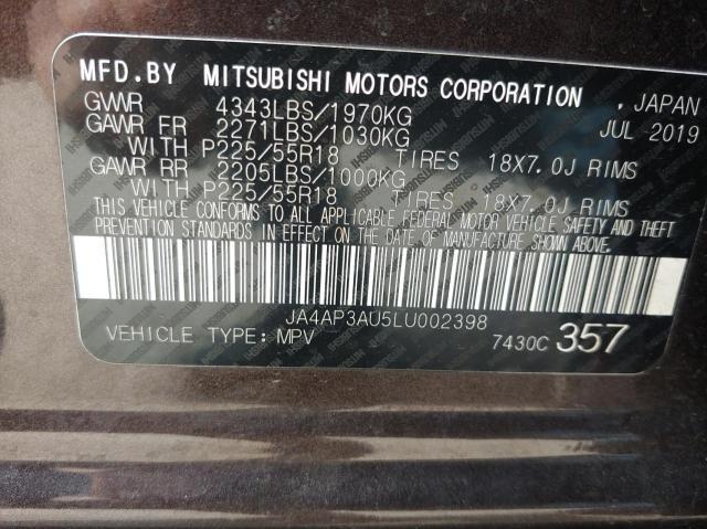 JA4AP3AU5LU002398 - 2020 MITSUBISHI OUTLANDER ES CHARCOAL photo 10