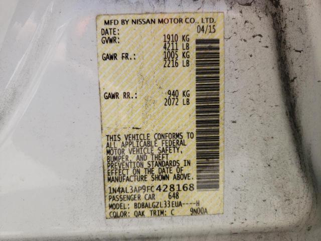 1N4AL3AP9FC428168 - 2015 NISSAN ALTIMA 2.5 WHITE photo 12