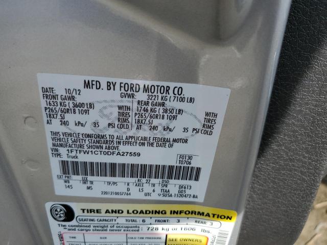 1FTFW1CT0DFA27559 - 2013 FORD F150 SUPERCREW SILVER photo 13