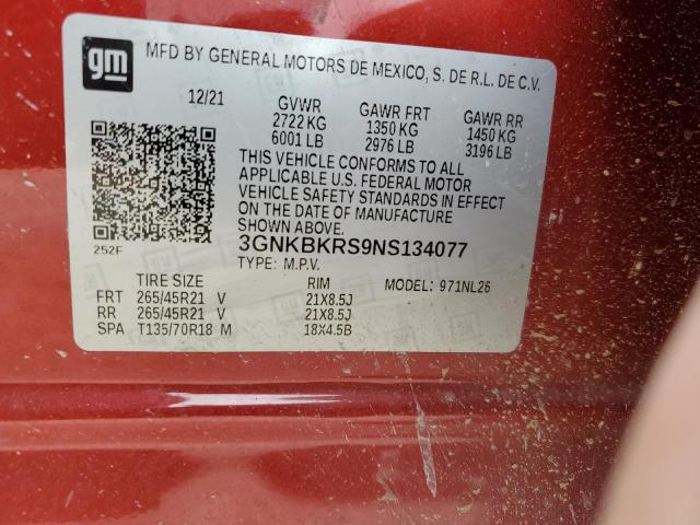 3GNKBKRS9NS134077 - 2022 CHEVROLET BLAZER RS RED photo 13