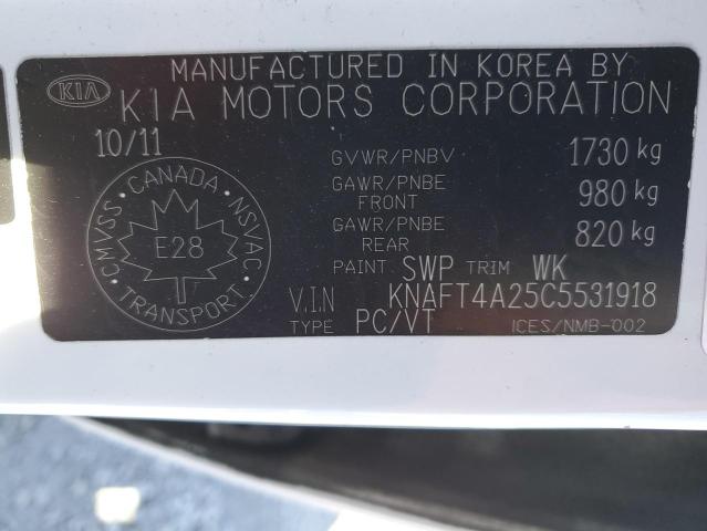 KNAFT4A25C5531918 - 2012 KIA FORTE LX WHITE photo 13