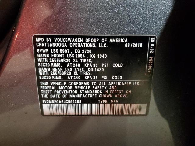 1V2MR2CA3JC592368 - 2018 VOLKSWAGEN ATLAS SEL GRAY photo 12