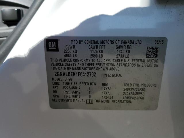 2GNALBEK1F6412792 - 2015 CHEVROLET EQUINOX LT WHITE photo 12