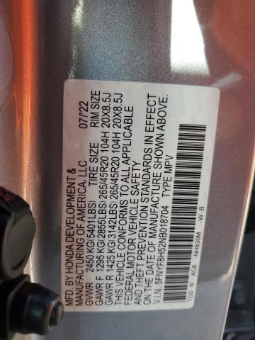 5FNYF8H52NB018704 - 2022 HONDA PASSPORT EXL SILVER photo 12
