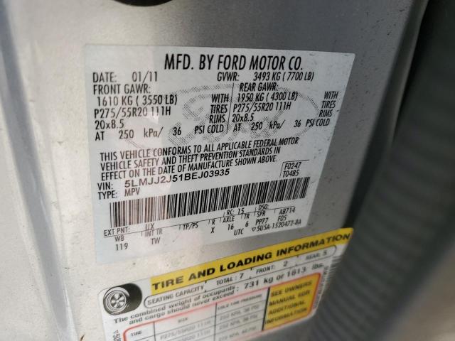 5LMJJ2J51BEJ03935 - 2011 LINCOLN NAVIGATOR ვერცხლისფერი ფოტო 13