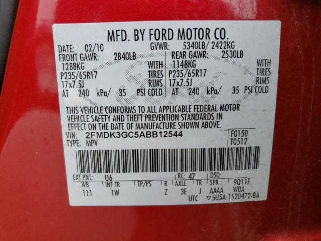 2FMDK3GC5ABB12544 - 2010 FORD EDGE SE RED photo 12