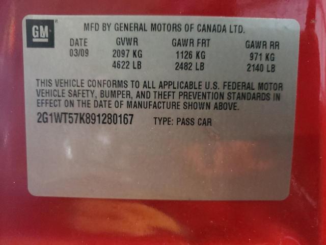 2G1WT57K891280167 - 2009 CHEVROLET IMPALA 1LT RED photo 12