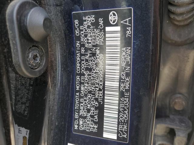 JTDBL40EX99049539 - 2009 TOYOTA COROLLA BASE BLACK photo 12